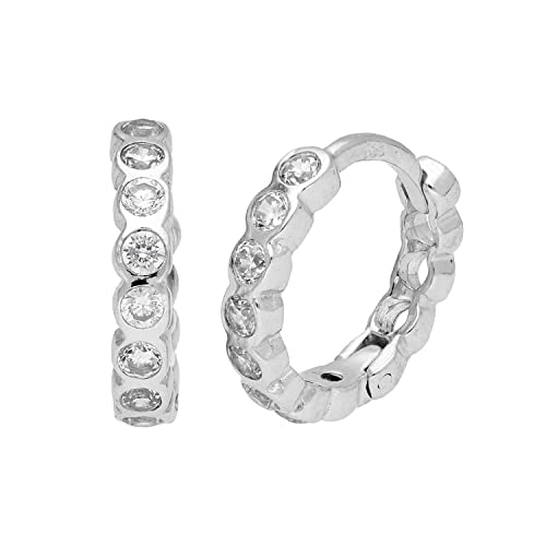 Sterling Silber CZ Rubover 13 mm Huggie Creolen von jewellerybox