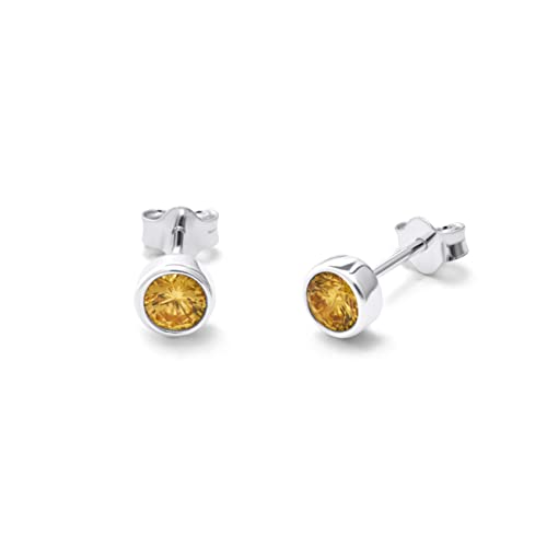 Sterling Silber Citrin CZ Rub über 4 mm Ohrstecker von jewellerybox