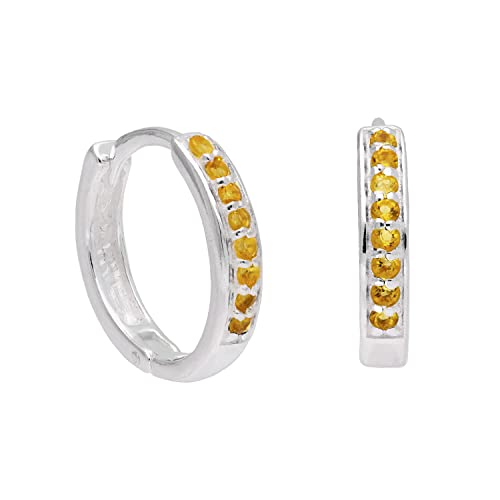 Sterling Silber Citrine CZ Pave 15mm Huggie Creolen von jewellerybox