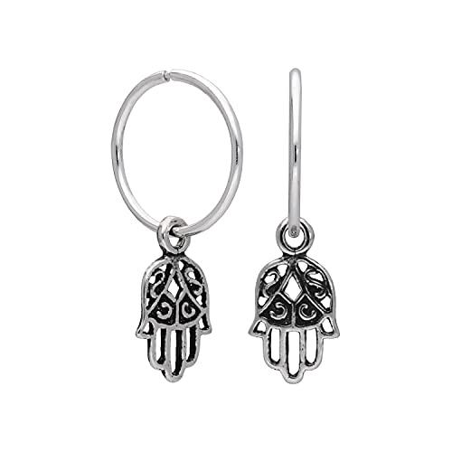 Sterling Silber Hamsa Hand Charm Creolen 12 mm Ohrringe von jewellerybox