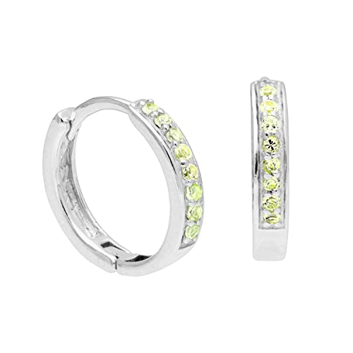 Sterling Silber Peridot CZ Pave 15mm Huggie Creolen von jewellerybox