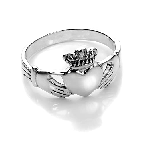 Sterling-Silber Polierter Claddagh Keltischer Herz Ring | Ringgröße: 58 (Innendurchmesser 18,5mm) | Erhältliche Ringgrößen 49-63 von jewellerybox