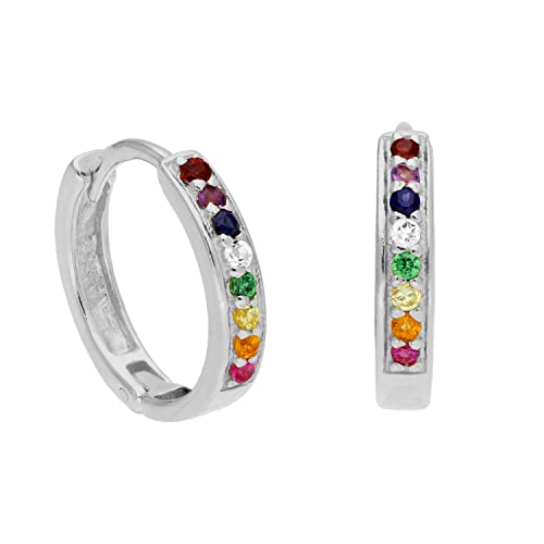 Sterling Silber Rainbow CZ Pave 15mm Huggie Creolen von jewellerybox