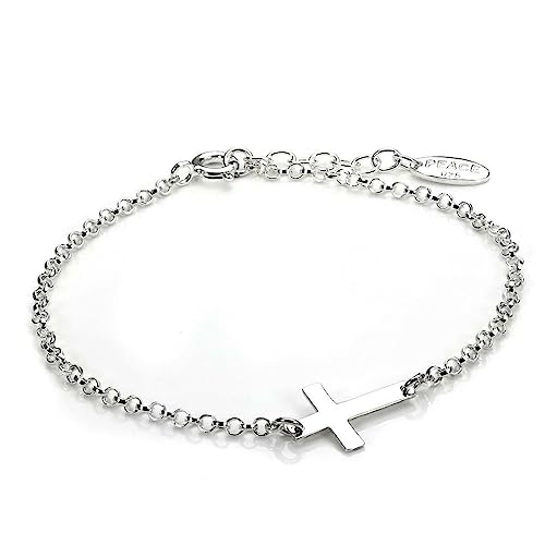 Sterling Silber Rolokette Verstellbare Armkette mit Kreuz Charm Anhänger von jewellerybox