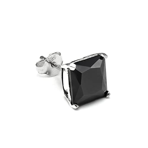 Sterling Silber Viereck Single Ohrstecker für Herren mit 8mm Schwarzem CZ Kristall von jewellerybox