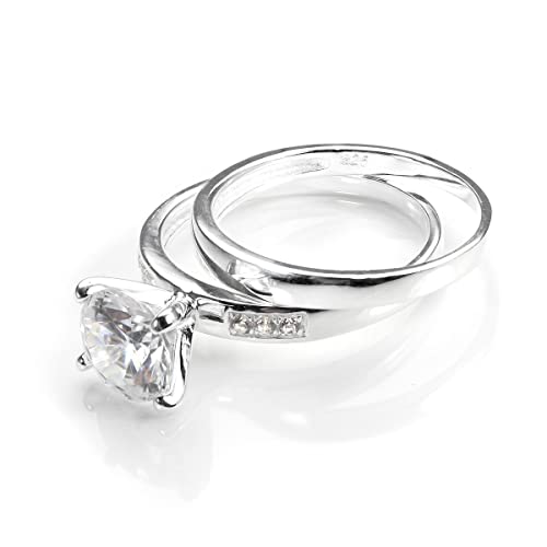Sterling Silber & CZ Kristall Verlobungsring und Ehering Set | Ringgröße: 53 (Durchmesser: 16,9mm) von jewellerybox