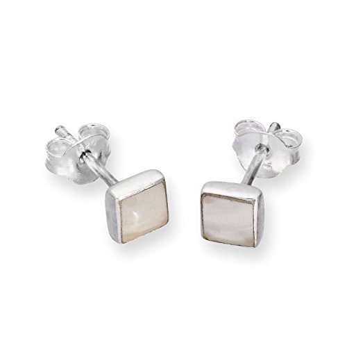 Sterling Silber & Perlmutt Quadrat Ohrstecker von jewellerybox