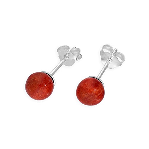 Sterling Silver Korallenrote 6mm Ohrstecker | Stud Earrings von jewellerybox