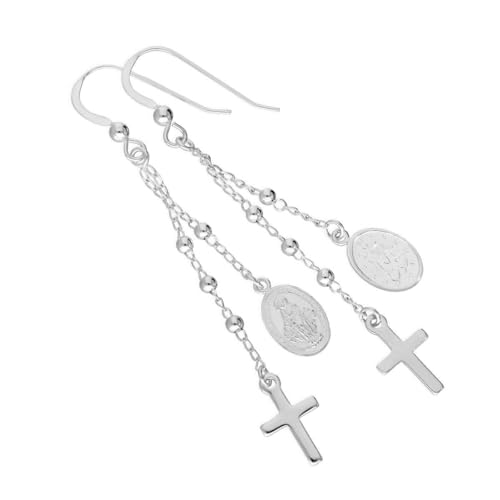 Sterlingsilber Kreuz und wundertätige Medaille baumelnde Ohrhänger von jewellerybox