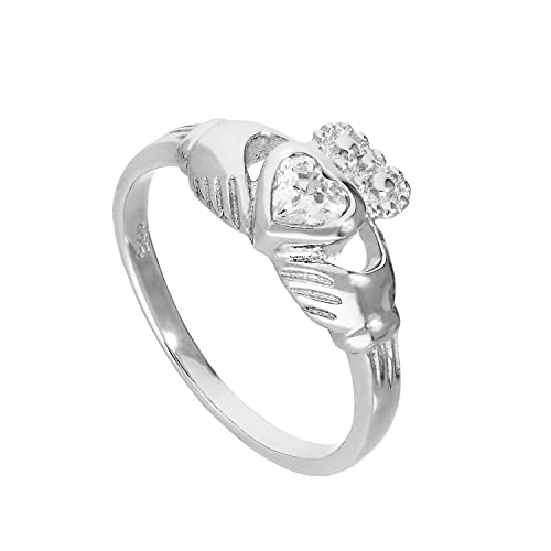 jewellerybox Sterlingsilber & Klar CZ Kristall April Geburtsstein Claddagh Ring Größe 52 (Erhältlich 48-63) von jewellerybox