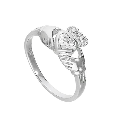 jewellerybox Sterlingsilber & Klar CZ Kristall April Geburtsstein Claddagh Ring Größe 63 (Erhältlich 48-63) von jewellerybox