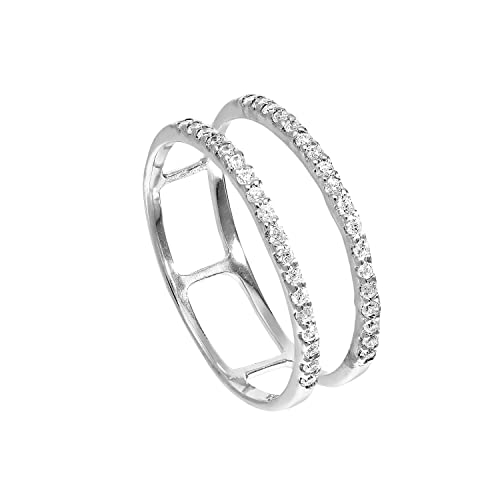 jewellerybox Sterlingsilber & Klar CZ Kristall Doppelband Ring Größe 62 (Erhältlich 49-64) von jewellerybox