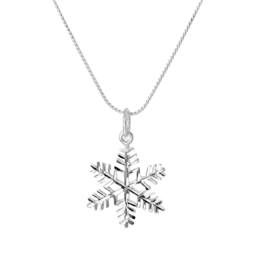 Groß Sterlingsilber Diamantschliff Schneeflocke Anhänger an 40,6cm Kette von jewellerybox