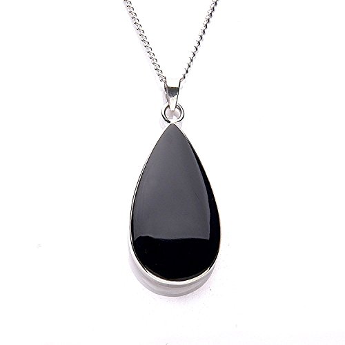 jewellerybox Groß Sterlingsilber & Onyx Tränentropfen Anhänger an 45,7 cm (18 Inches) Kette von jewellerybox