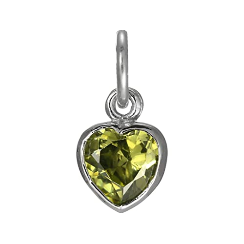 TheCharmWorks Sterlingsilber Herz Charmanhänger mit Peridot Kristallen | Sterling Silver Peridot Heart Crystal Charm von TheCharmWorks