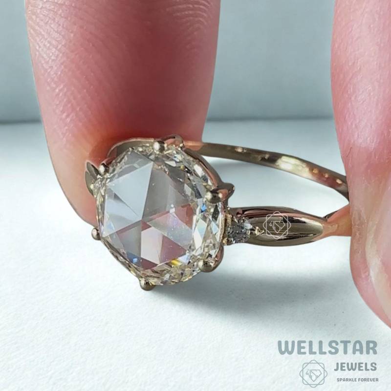 Vintage Inspired 2.00Ct Rose Cut Diamond Engagement Ring 14K Yellow Gold Solitaire Leaf Design For Women von jewellerybywellstar