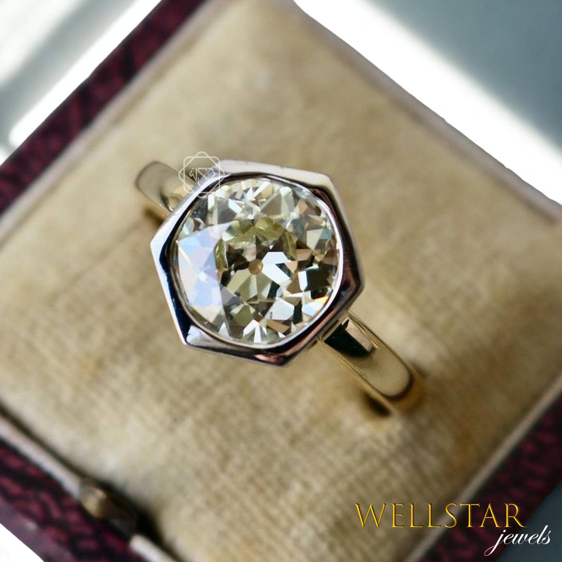 Round Bezel Moissanite Diamond Solitaire Ring 2.00 Ct | Modern Art Deco Engagement Silver, 10K, 14K, 18K Yellow, White, Rose Gold von jewellerybywellstar