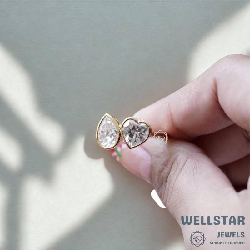 2.00 Ct Pear & Heart Cut Moissanite Toi Et Moi Ring | Two Stone Lab Diamond Engagement Unique Bridal Jewelry von jewellerybywellstar