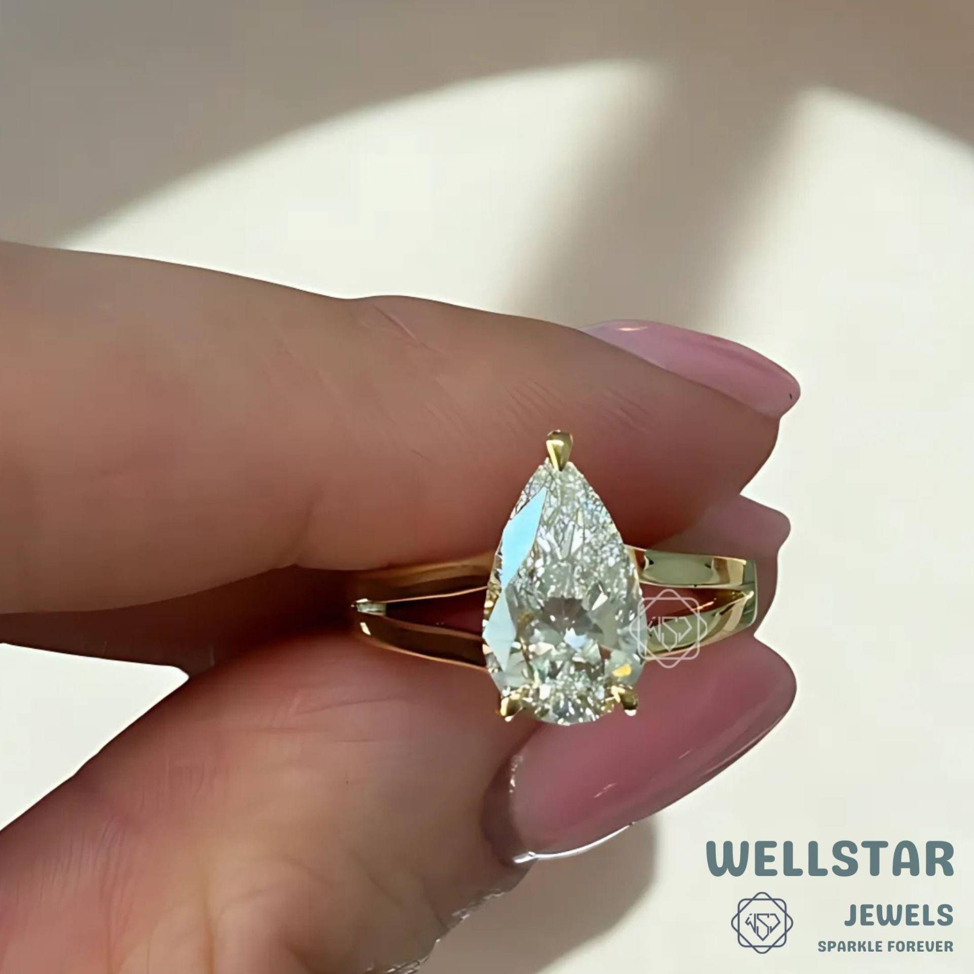 2.00Ct Pear Brilliant Cut Lab Diamond Solitaire Ring Split Shank 14K Yellow Gold Engagement Jewelry von jewellerybywellstar