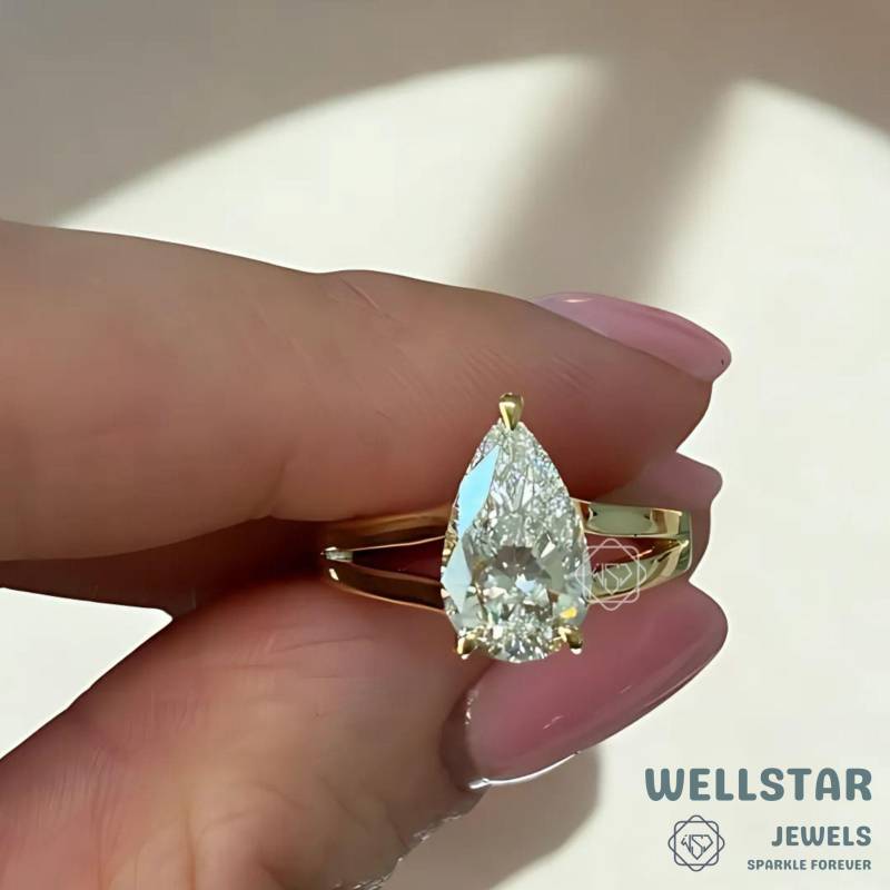 2.00Ct Pear Brilliant Cut Lab Diamond Solitaire Ring Split Shank 14K Yellow Gold Engagement Jewelry von jewellerybywellstar