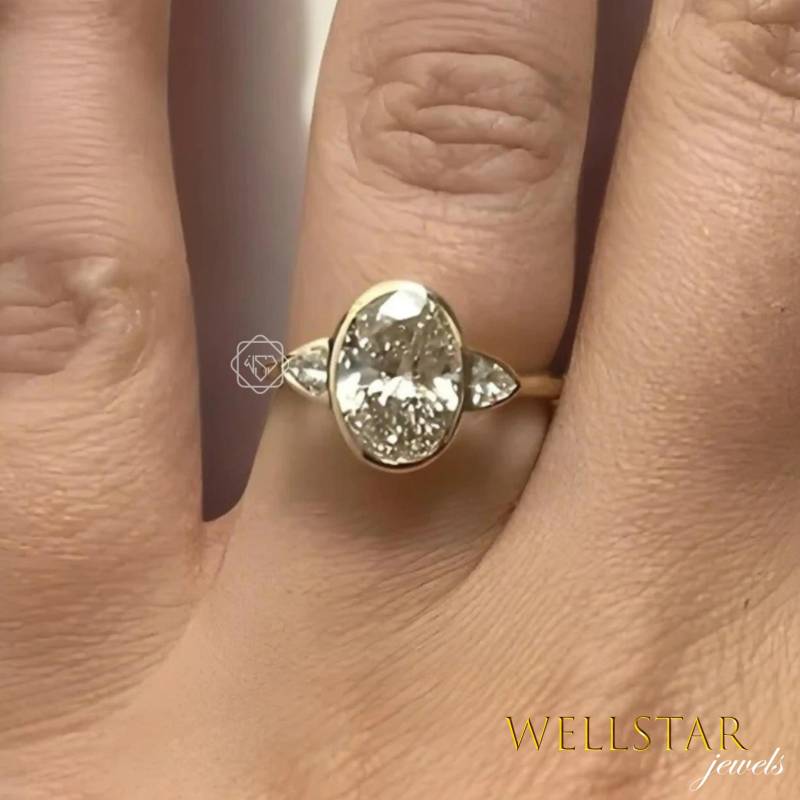 2.50 Ct Moissanite Diamond Bridal Engagement Ring 14K Three Stone Elegant Oval Cut Gold Promise Or Wedding Jewelry von jewellerybywellstar