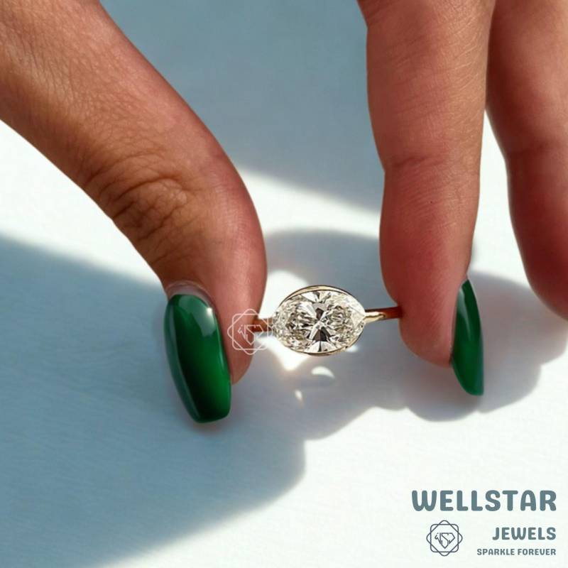 2.50 Oval Cut Lab Diamond Bezel Set Ring Minimalist Gold Solitaire Engagement Unique Modern Jewelry von jewellerybywellstar