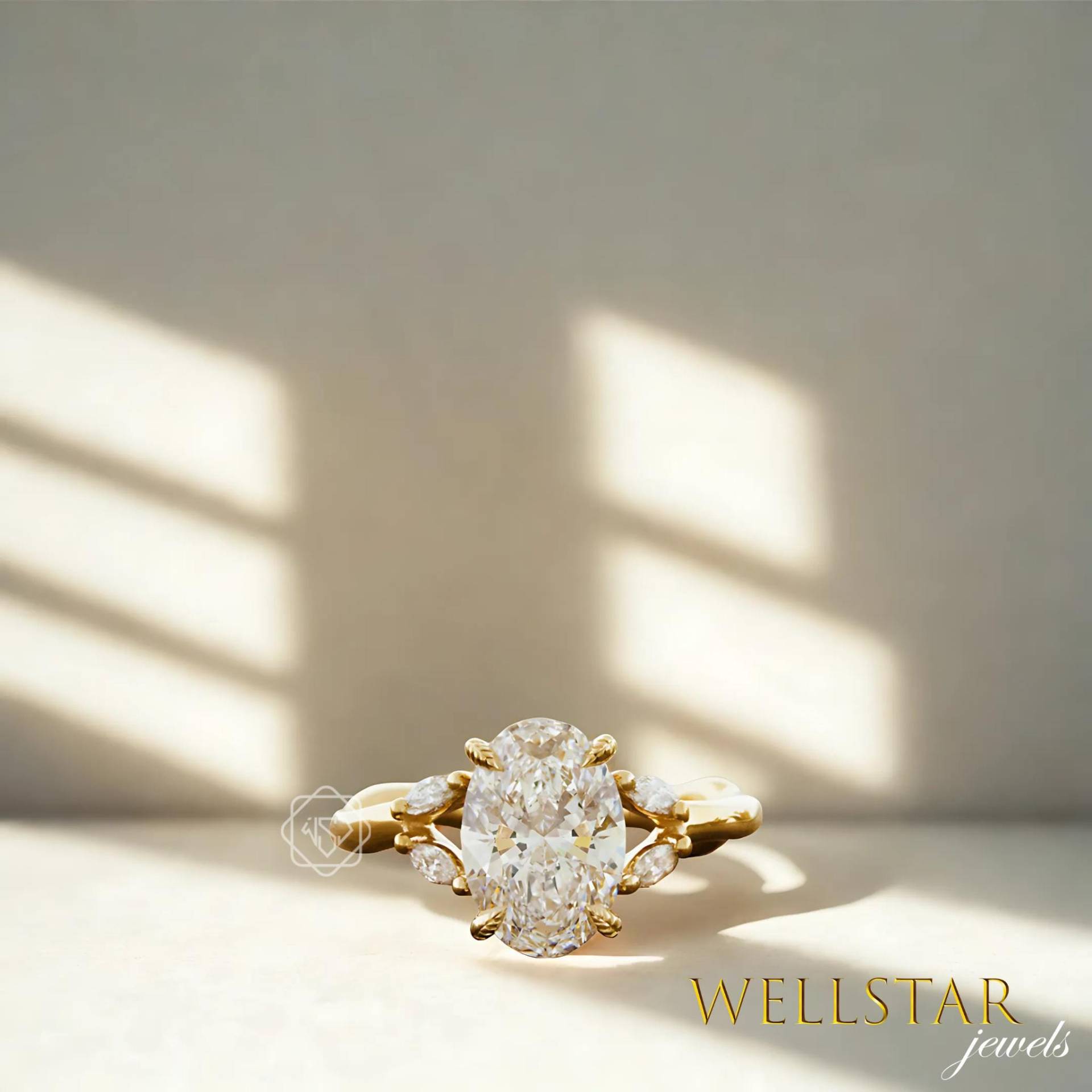 2.50Ct Oval & Marquise Diamond Engagement Ring For Women | 14K Yellow Gold Vintage Style Cluster Unique Moissanite Bridal von jewellerybywellstar