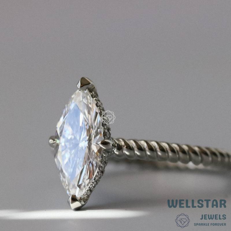3.00 Ct Marquise Lab Diamond Engagement Ring | Twisted Rope Shank Solitaire White Gold Moissanite Alternative von jewellerybywellstar