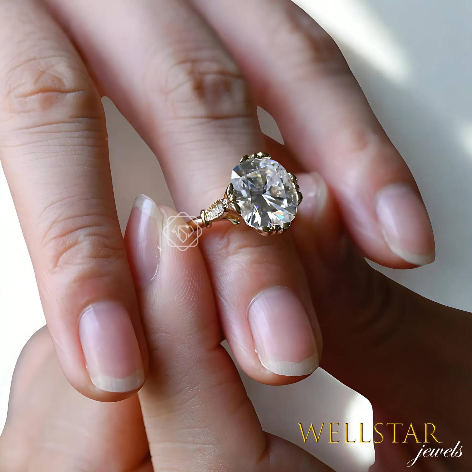 3.00Ct Oval Moissanite Diamond Solitaire Ring 10K 14K 18K Yellow Gold | Engagement Wedding Ring Lab von jewellerybywellstar