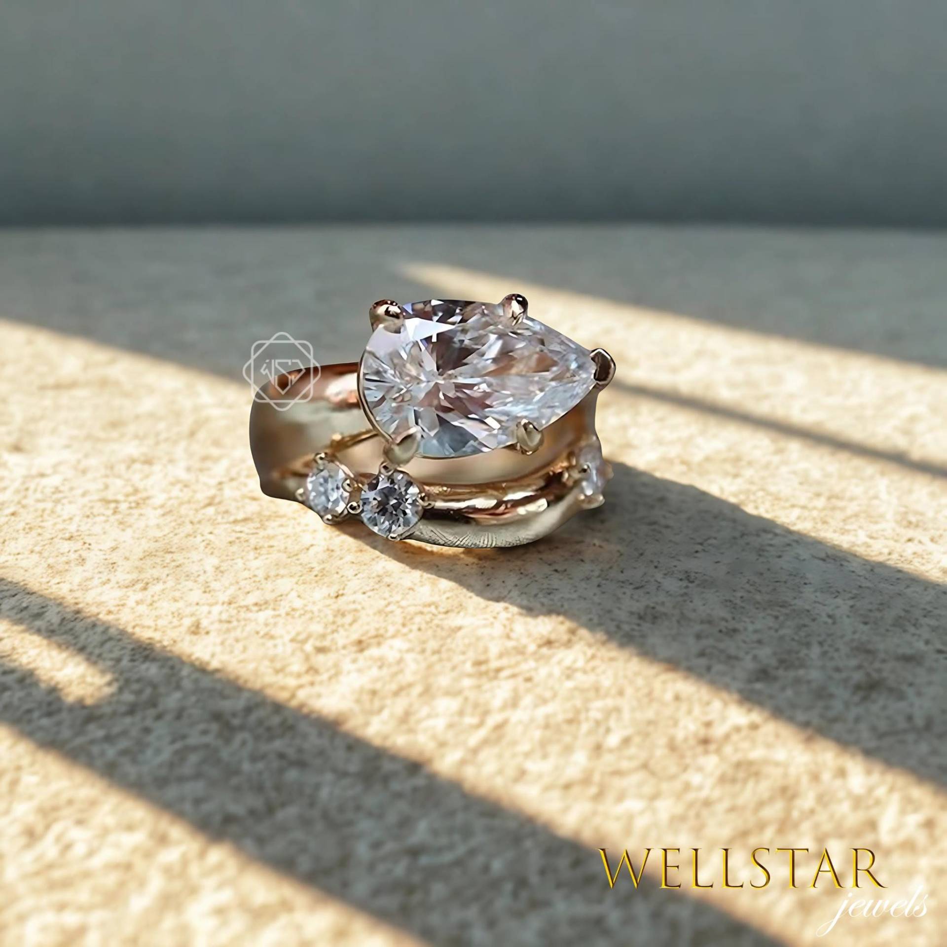 3.00Ct Pear Moissanite Bridal Ring For Women 14K Solid Gold Nature-Inspired Engagement & Wedding Duo | Promise Handmade Jewelry von jewellerybywellstar