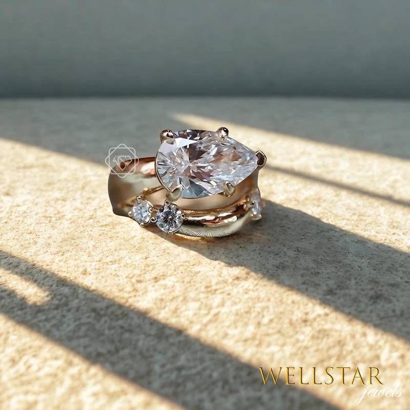 3.00Ct Pear Moissanite Bridal Ring For Women 14K Solid Gold Nature-Inspired Engagement & Wedding Duo | Promise Handmade Jewelry von jewellerybywellstar
