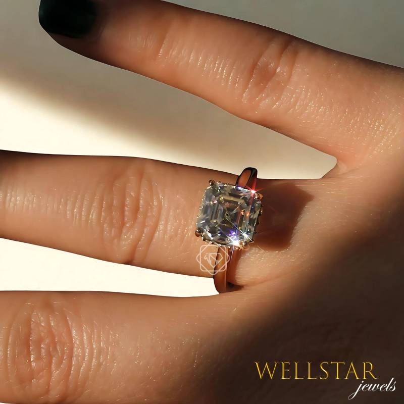 Asscher Cut Moissanite Solitaire Ring 2.50 Ct 10K 14K 18K Gold | Classic Minimalist Engagement Handmade von jewellerybywellstar