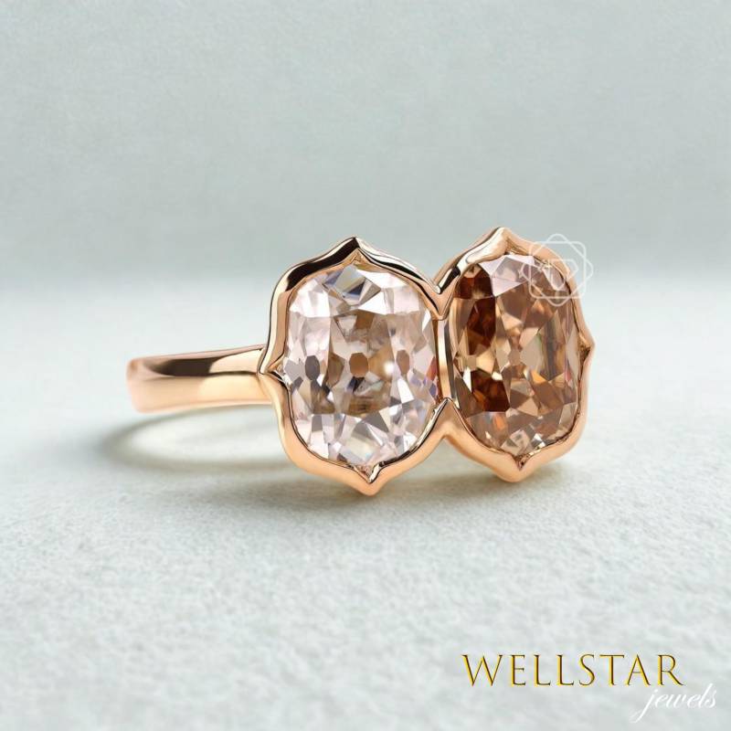Modern Unique Double Stone Moissanite Engagement Band | 2.50 Ct Diamond Gold Anniversary Jewelry Women Toi Et Moi von jewellerybywellstar