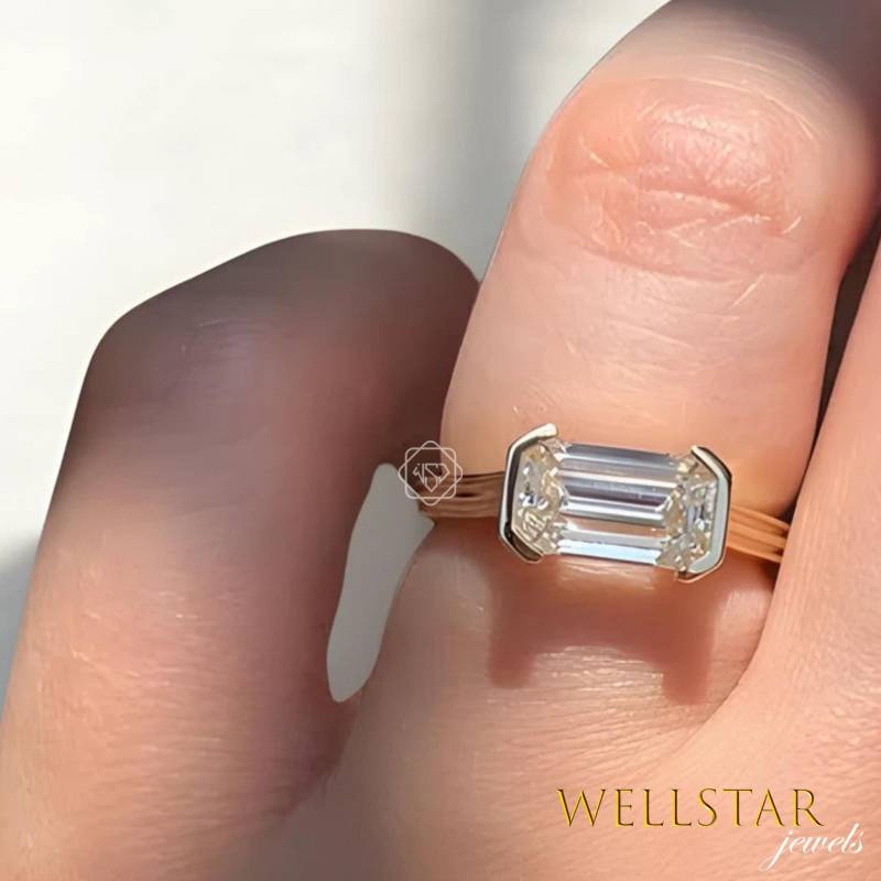 Modern Vintage Solitaire Emerald Moissanite Promise Ring 2.50 Ct Diamond Timeless Bridal von jewellerybywellstar