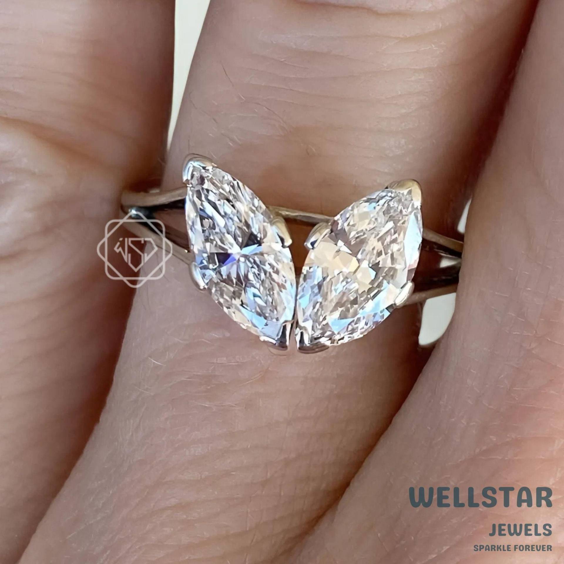 Toi Et Moi Double 2.50Ct Marquise Engagement Ring - White Gold Lab Diamond Two Stone Romantic Symbolic Promise Jewelry von jewellerybywellstar
