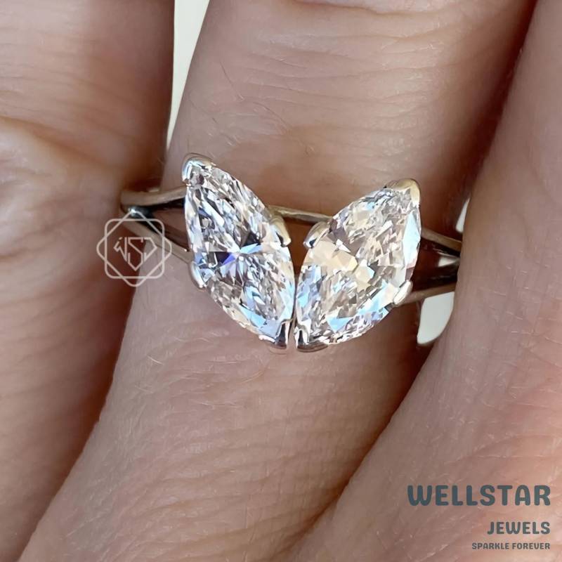 Toi Et Moi Double 2.50Ct Marquise Engagement Ring - White Gold Lab Diamond Two Stone Romantic Symbolic Promise Jewelry von jewellerybywellstar