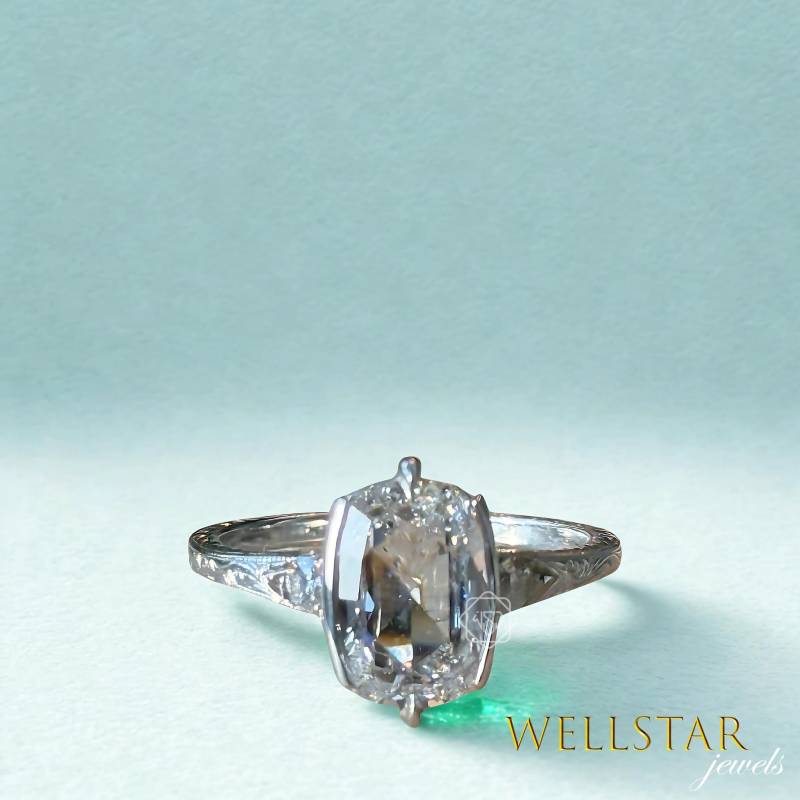 Vintage Style 3.00Ct Cushion Cut Moissanite Engagement Ring 14K White Gold | Minimal Accent Diamond Bridal For Women von jewellerybywellstar