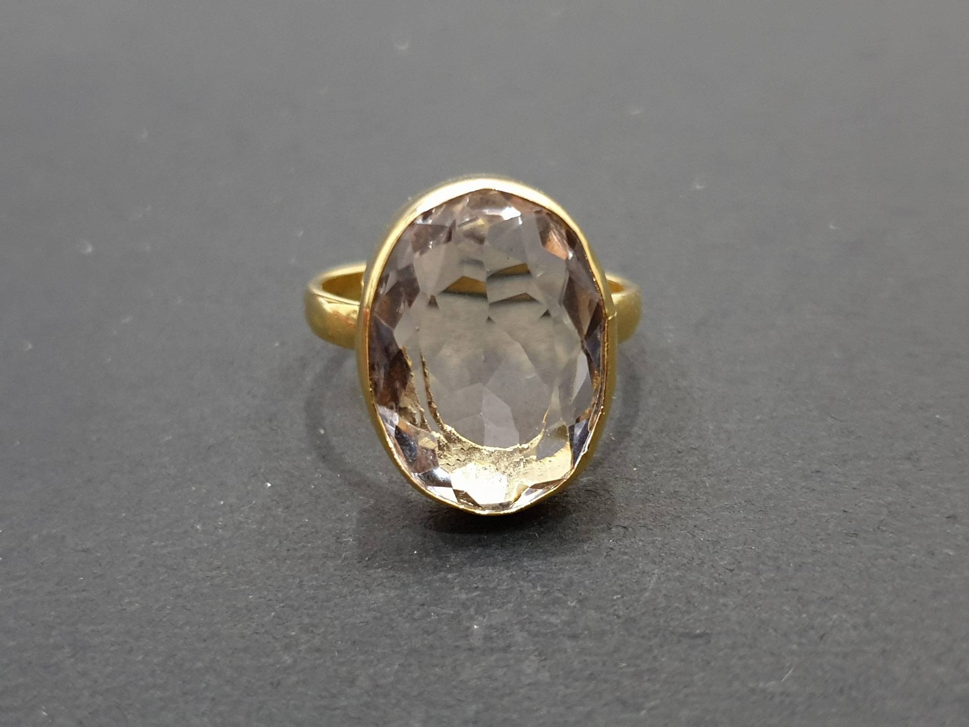 Bergkristall Ring Gold, 925 Solid Sterling Silber, 22K Gelbgold Füllring, Edelstein Ring, Handgemachter von jewelleryvilla