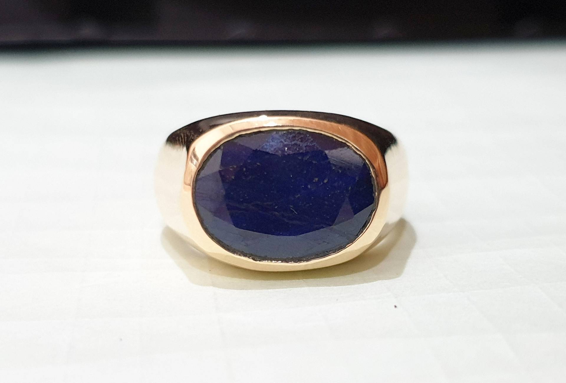 Blauer Saphir Ring, 925 Sterling Silber Natürlicher Blauer Edelstein 22K Gelbgold Kupfer Ring Schmuck von jewelleryvilla
