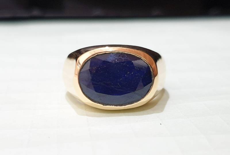 Blauer Saphir Ring, 925 Sterling Silber Natürlicher Blauer Edelstein 22K Gelbgold Kupfer Ring Schmuck von jewelleryvilla