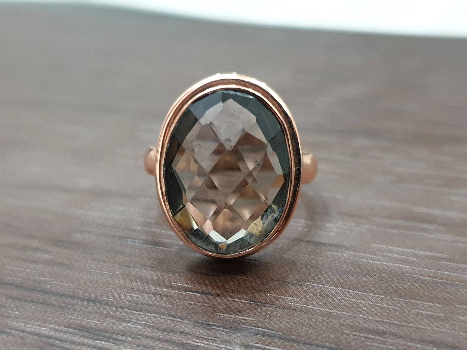 Brauner Rauchquarzring, 925 Massiv Sterlingsilberring, Kupferring, Roségold-Finish, 22K Goldring, Ovalschliff Facettierter Quarz Edelstein von jewelleryvilla