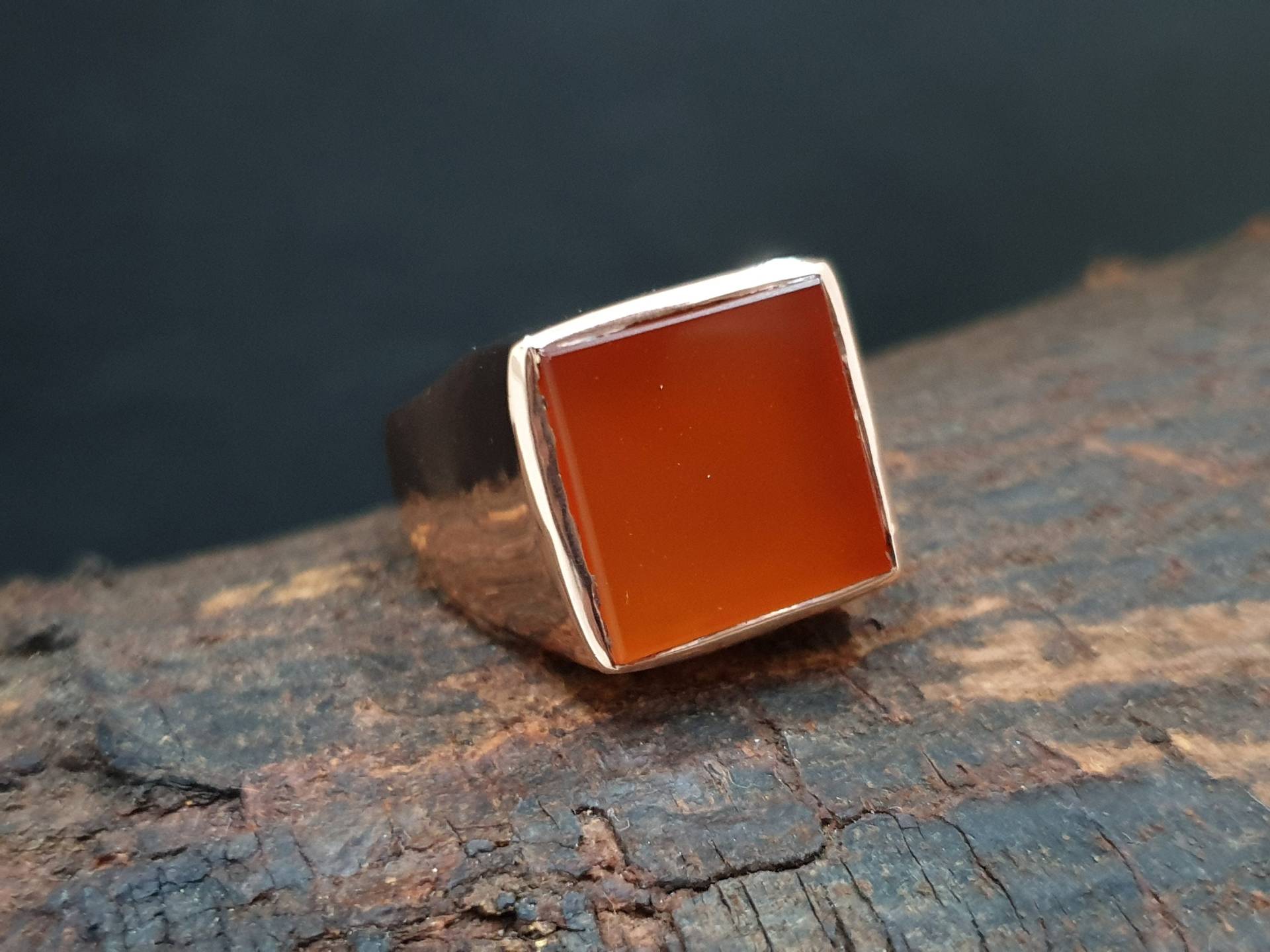 Caroline Ring Herren, 925 Sterling Silber Ring, Orange Stein Herrenring, 22K Gelbgold Füllung, Roségold, Quadratschliff von jewelleryvilla