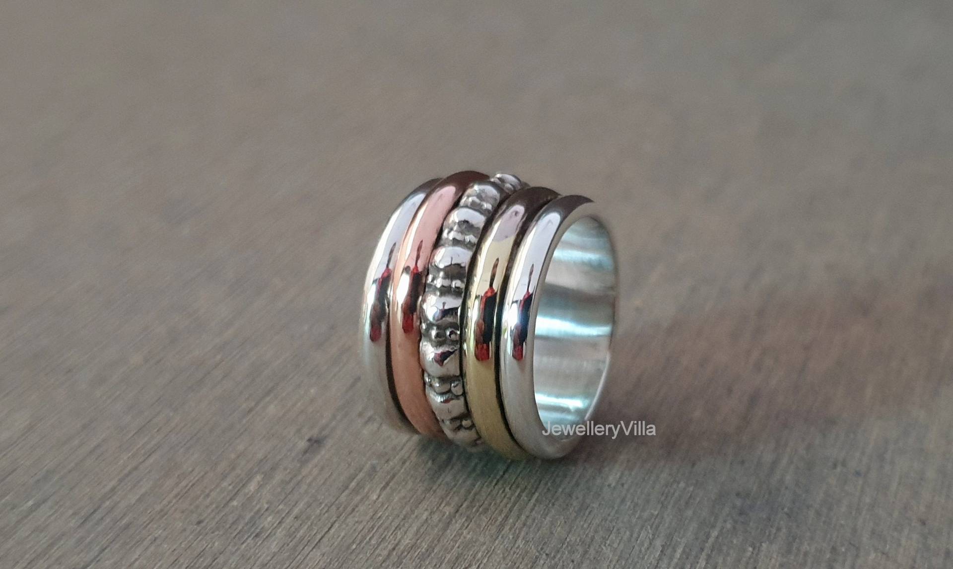 Drei Ton Spinner Ring, Gravierter Personalisierung Geschenk, 925 Sterling Silber Geschenk Frauen Sorgen Angst Ring von jewelleryvilla