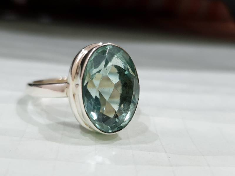 Grüner Amethyst Ring, 925 Massiv Sterling Silber, Frauen Herrenring, Edelstein Gelbgold Handgemachter Ring von jewelleryvilla