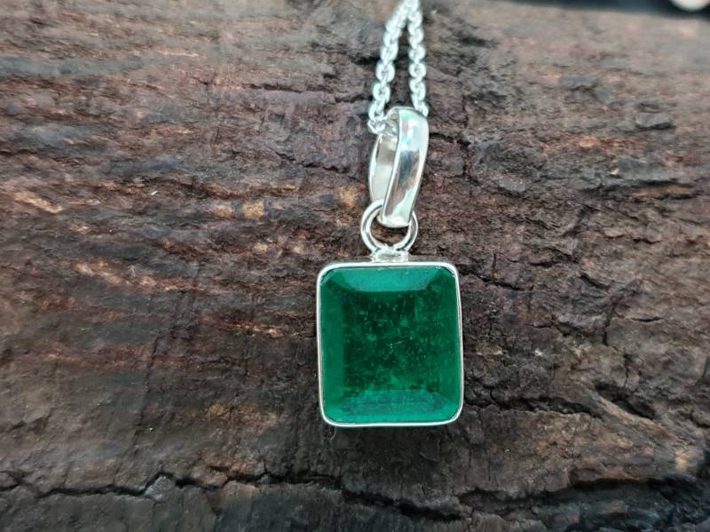 Grüner Smaragd Anhänger, Schöne Grüne Quarz Edelstein 925 Massiv Sterling Silber, Rose Gold 22K Fill Schmuck von jewelleryvilla