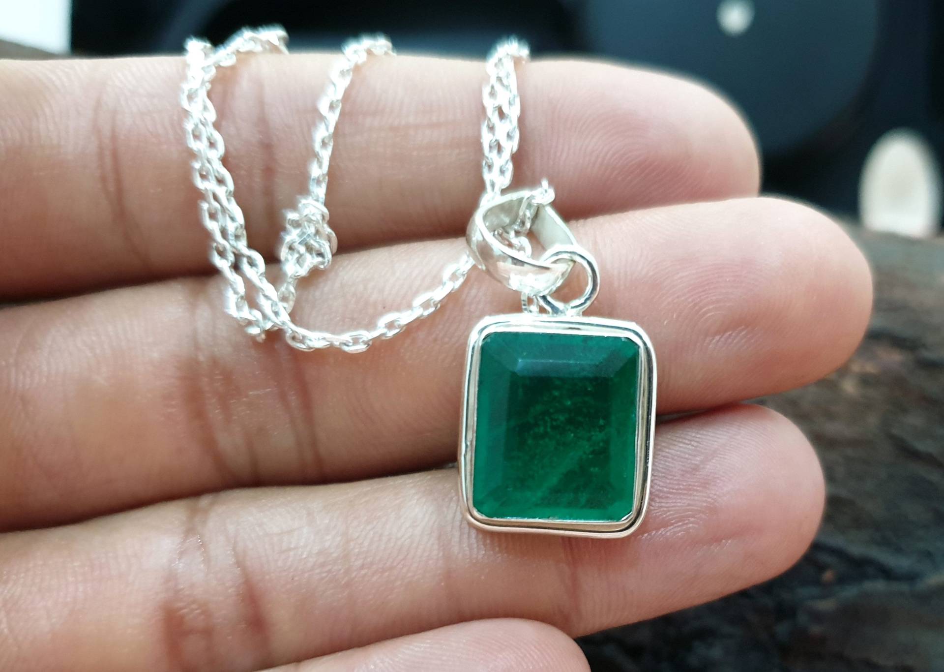 Grüner Smaragd Quarz Anhänger, 925 Sterling Silber Rose Gold 22K Fill, Stein Anhänger Schmuck von jewelleryvilla