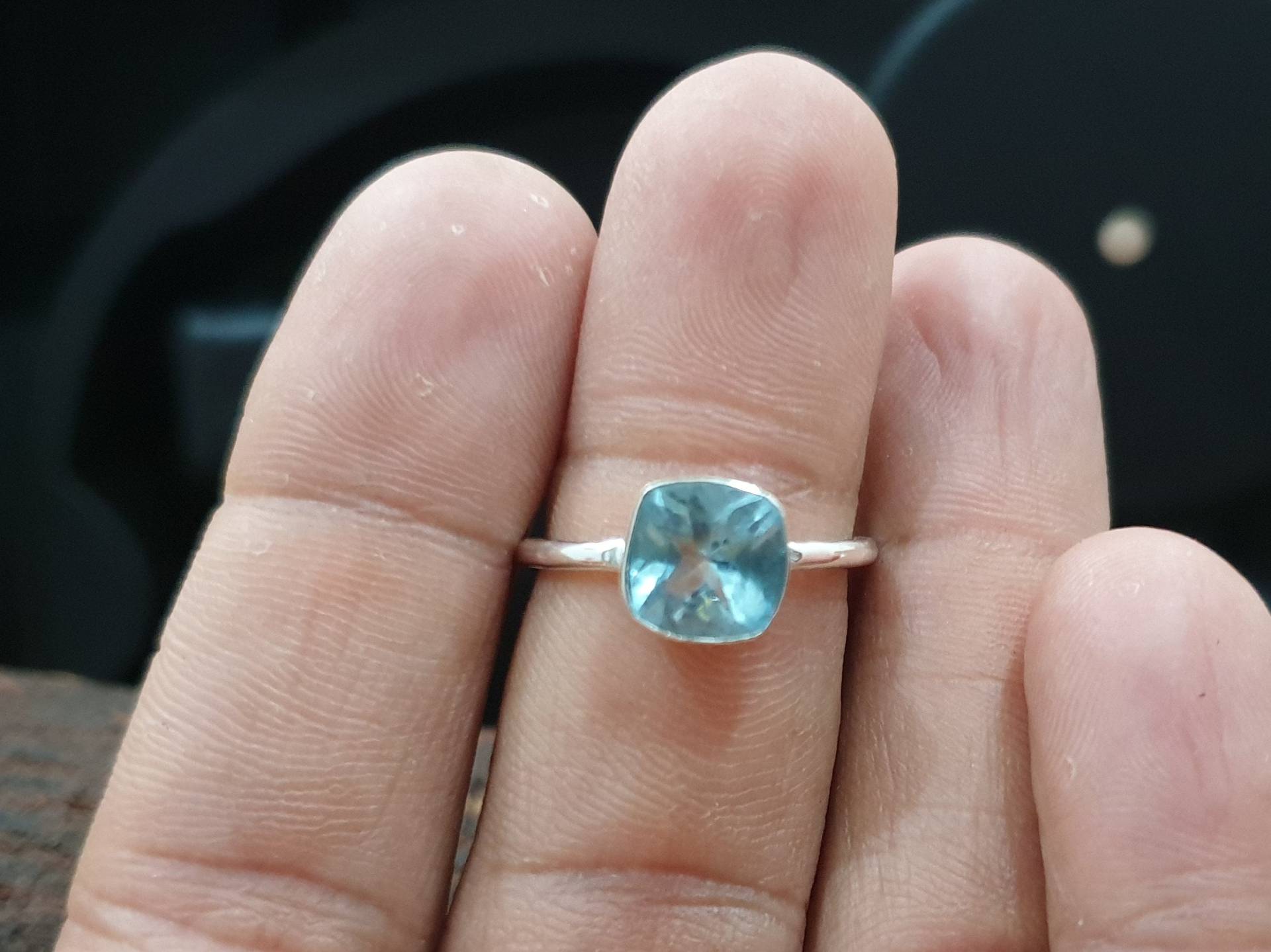 Kissen Aquamarin Ring 925 Massiv Sterling Silber, Personalisierte Geschenk Für Sie, Blauer Edelstein Frauen, Gelbgold Versprechen von jewelleryvilla