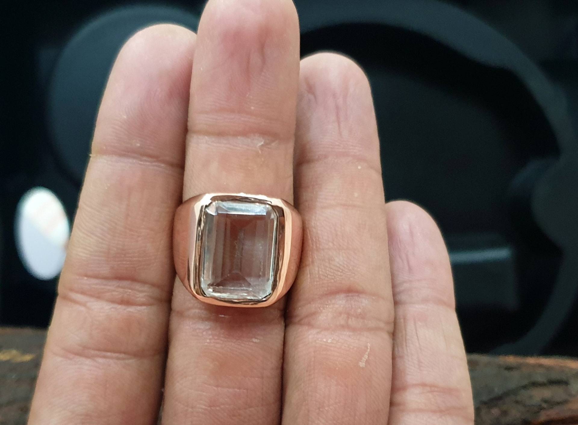 Klarer Kristall Quarz Rose Gold Ring - 925 Sterling Silber Beste Qualität Herrenring Kupferring von jewelleryvilla