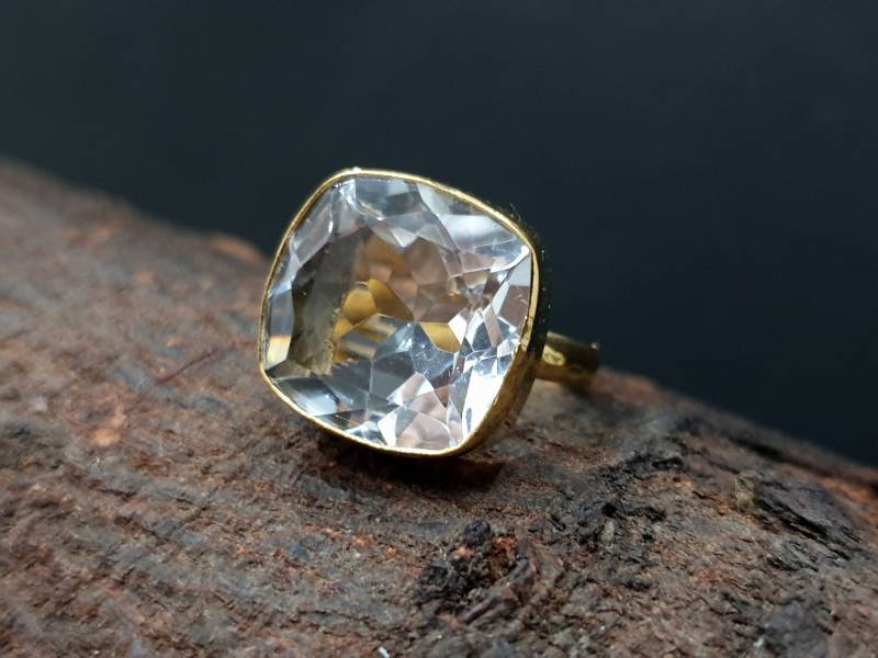 Klarer Quarz Ring, 22K Gelbgold Fill 925 Solid Sterling Silber Crystal Quartz Edelstein Handgemachter Ring Schmuck von jewelleryvilla