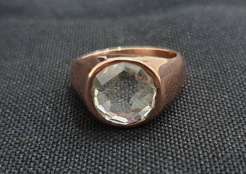 Klarer Quarz Ring, Massiver Sterling Silber Herren Edelstein Kupfer Rose Gold-Finish, Weißer Kristall Klarer Stein von jewelleryvilla